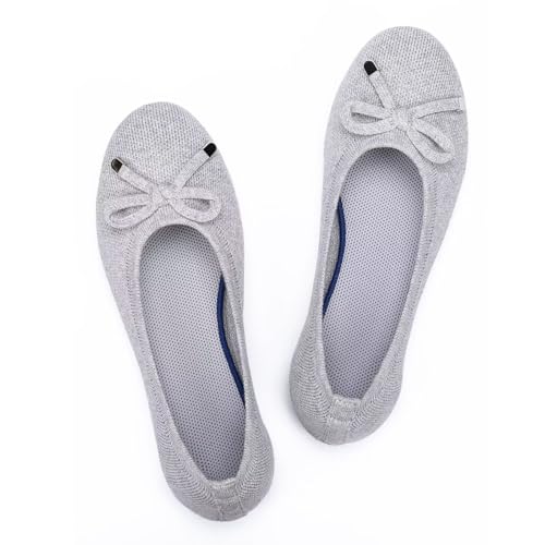 Image of Frank Mully Women's Ballet Flat Shoes Knit Dress Shoes Round Toe Slip On Ballerina Flats for Woman Low Wedge Comfort Soft