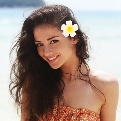 10 pinzas para el cabello con flores hawaianas Plumeria pequeñas tipo pato para mujeres y niñas miniatura 4