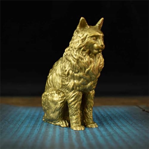 Statue chat Maine Coon assis décoration maison figurine sculpture dorée AMITD luxe