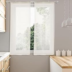 Cortinas Para Entrada De Cocina HOMEYA - Cortina cocina tranaparente 1 unidad - Visillo para cocina diseño de rayas un panel para ventana, marco de puerta. - 80 x 160 Beige