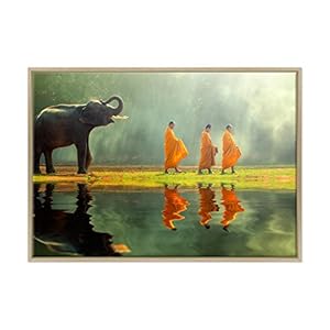 Afbeelding op canvas, ingelijst, met lijst, Tibetaanse Monaci – Tibet – olifant boeddhisme – 70 x 100 cm – moderne stijl…