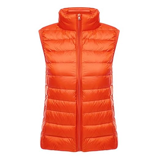 Yeokou Womens Slim Packable Lightweight Quilted Short Puffer Down Vest Waistcoat Orange