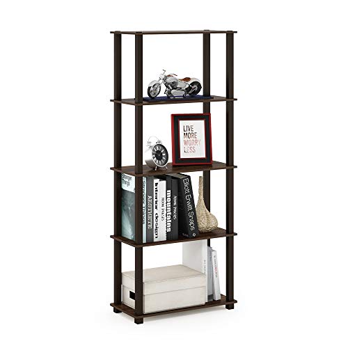 Image of Furinno TURN-S-TUBE Book Shelf, 5-Tier Toolless Storage Shelves with Square Tubes, Shelving Unit for Organization and Storage for Living Room, Home Office, Walnut