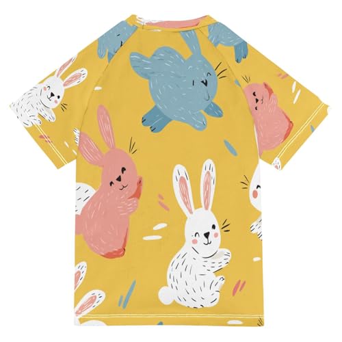 Boys Short Sleeve T-Shirts Cartoon Rabbit Cute Rashguard Kids Swim Shirts Sun UPF 50+2