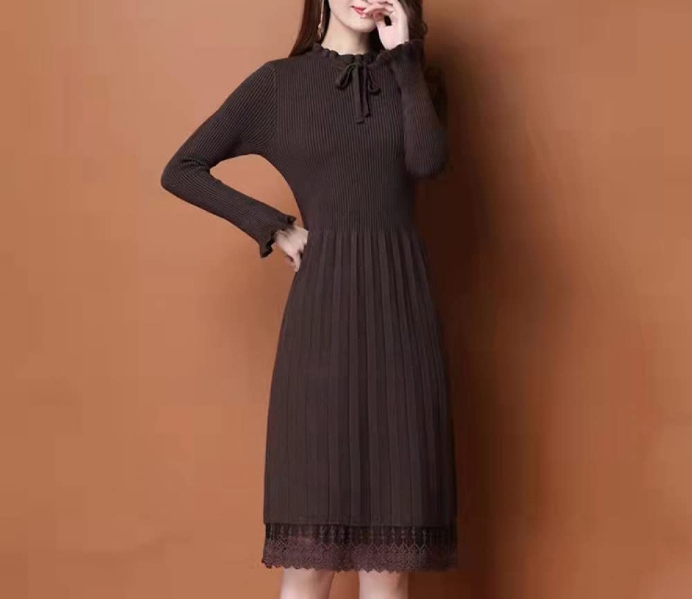 Pulls Tricot Femme,Jupe Plissée pour Femme Pull À Volants Aux Poignets Pull en Tricot À Fond Marron Foncé Pull Printemps Coupe Cintrée Pull Robe Tops Cadeau pour Petite Amie Fête des Mères