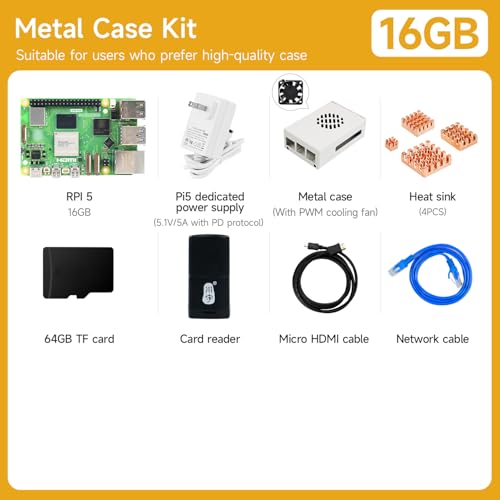 Image of Yahboom Pi 5 16GB Starter Kit with 27W 5.1V /5A Power Adapter Including Development Board, Metal Case and Active Cooler Provide Openclaw Deployment
