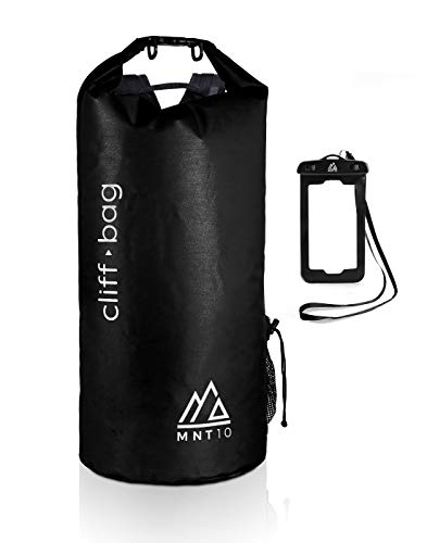 MNT10 Dry Bag Cliff-Bag in 20L, 30L, 40L I Drybag Backpack for SUP, Canoe, Kayak I Waterproof Pack with Shoulder Straps I Waterproof Duffel Bag I FREE Waterproof Phone Case (Black, 40L)