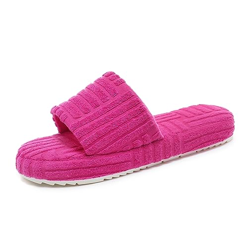 Jakcuz Women's Slide Slippers with Stylish Design Ladies' Slip on Spa Slippers with Non-Slip Rubber Sole Rosy Red Size 9