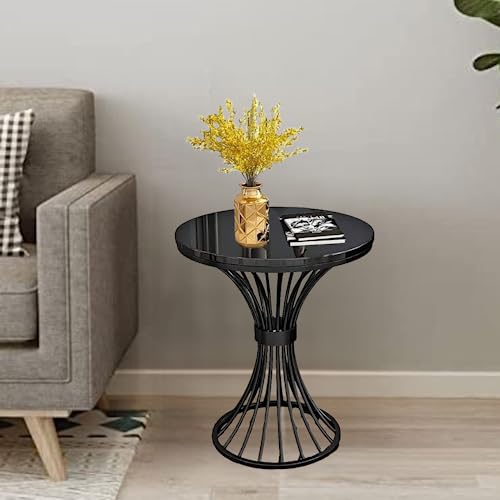 Image of Round Coffee Table Side Table Modern Home Decor Tea End Table for Living Room Bedroom and Balcony (Black)