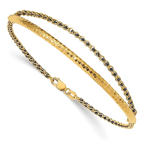 3Mm 14K Gold Polished Sparkle Cut Black Crystal Chain Cuff Stackable Bangle Bracelet 7 Inch Jewelry Gifts For Women #TOP19