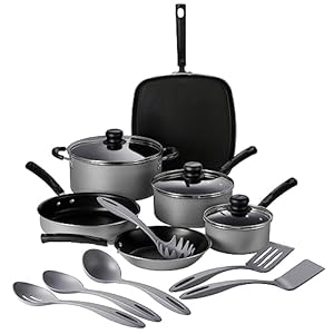 Tramontina Primaware 15-Piece Non Stick Cookware Set with Lids and Utensils, Aluminum Nonstick Pots and Pans Kitchen Set (Silver)