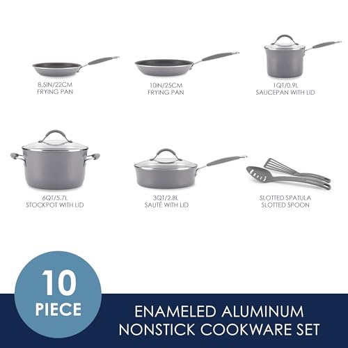 Image of Rachael Ray Cucina Nonstick Cookware /Pots and Pans Set, 10 Piece - Sea Salt Gray