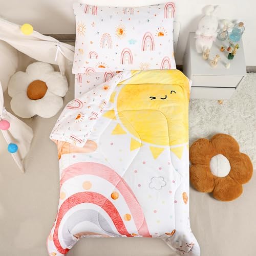 CARUILI 4 Piece Toddler Bedding Set for Girls, Boho Rainbow