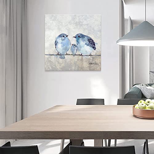 Woxfcart Bathroom Bird Picture Decor Wall Art Blue And Gray Painting For Home Bedroom Walls Decoration, Canvas Framed 20X20 #TOP4