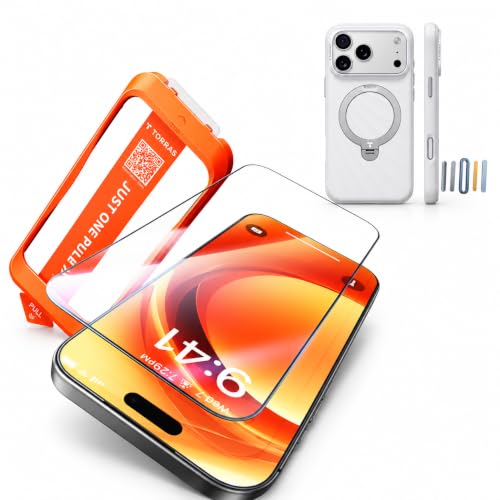 TORRAS Ostand Q3 Wind + �K���X�b�L��1�� iPhone 18 Pro Max �Z�b�g | �t��V���R�[���P�[�X�ƍ����K���X�t�B�������܂Ƃ߂��V���v���ȉ�ʕی�Z�b�g