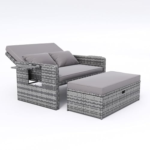 Amopatio Wicker Outdoor Daybed - Outdoor Loveseat with Storage...