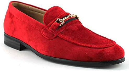 AZAR MAN Men's Dress Shoes Loafer with Gold Buckle Slip On Formal Modern Classic (Red Velvet, Numeric_12)