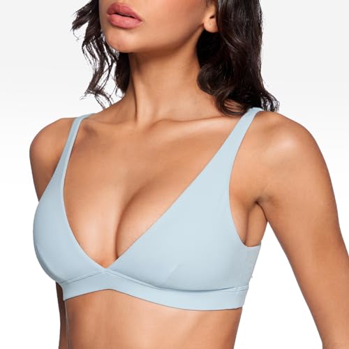 Image of INGIA Deep V-Neck Sports Bra Padded U Back Yoga Workout Bra | Low Impact, Fitness, Yoga, Wireless, Workout, Contour, Crop Top, for Women