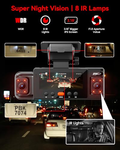 IIWEY N6 360° Dash Cam 4 Channel, 5.8G WiFi-6 (up to 20MB/s) with App, Free 128GB Card, FHD Front & Rear Inside Dash Cam for Car, 8 IR Lights Night Vision, GPS, 24/7 Parking Mode, G-Sensor - Image 4