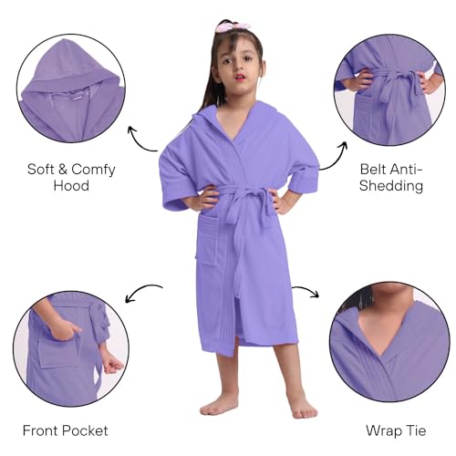 Image of CREEVA Premium Unisex Kids Hooded Bathrobe - Soft, Absorbent & Comfortable with Pocket and Adjustable Belt