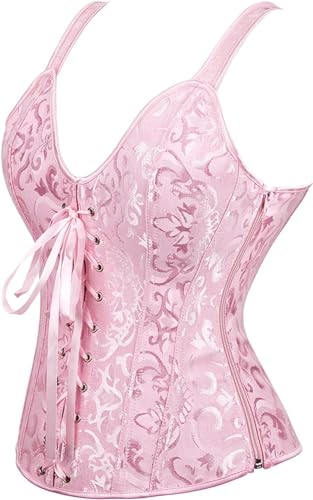 Image of Women's Lace up Gothic Jacquard Shoulder Straps Tank Overbust Shaper Corset Bustiers Top
