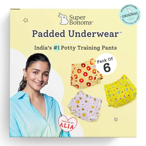 Image of superbottoms Padded Underwear for Babies & Toddlers (3-4 Years), 3 Layers of Premium Cotton & DryFeel Layer, Ideal for Diaper-Free Time & Mess-Free Potty Training Pants, Pack of 6