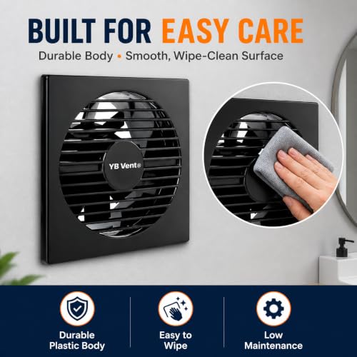 Image of 6 Inch Black Exhaust Fan for Bathroom, Kitchen & Office | 150mm Adjust Fan