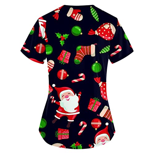 Camisetas femininas estampadas camisetas femininas manga curta gola V trabalho scrub festival Natal