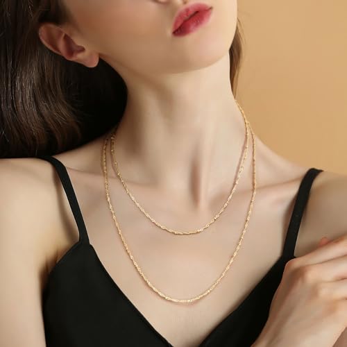 14K Gold Necklaces for Women and Mens Necklace Chain 1.5mm Rope Gold Chain for Women 2.2mm Beads Cute Golden Beaded Necklaces Waterproof Jewelry 16-26in3