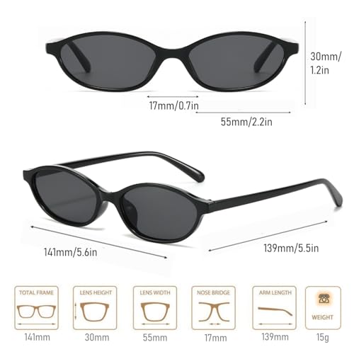 Retro Oval Sunglasses for Women Men Chic Small Narrow 90s Glasses Cat Eye Y2K Shades Trendy Sunnies 6