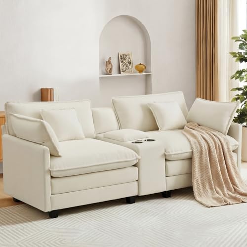 Image of KISLOT 74.4 inch Loveseat Oversized Modular Sectional Sofa with 4 Pillows,Beige | Cloud Couch, Dual Cushions, Deep Seats, Console