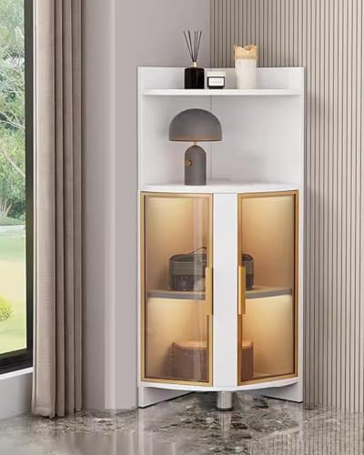 Vitrina de cristal con luces LED, moderna estantería de esquina independiente para dormitorio y oficina