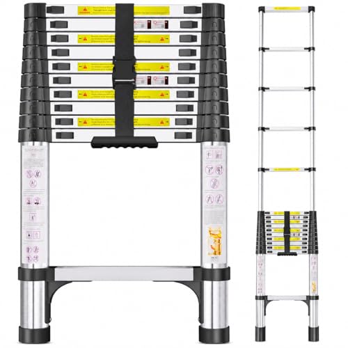 3.2M Stainless Steel Telescopic Ladder Loft Ladder with Non-Slip Feet and Triangle Support Portable Ladders Extendable Thickened High-Strength Heavy Duty Platform Stepladders