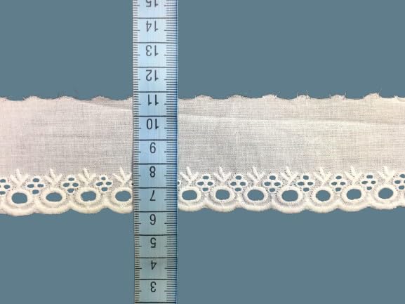 Image of PCJS Cotton Soft Premium Embroidered Schiffli Lace- 10cm,Single Side Scallop Lace, Fabric lace, Cotton lace, White, Dyeable - 10 MTR