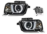 SPPC Black Projector Headlight Assembly Set with CCFL Halo Rings For Chevy Camaro Coupe - (Pair) Includes Driver and Passenger Side Replacement Headlamps Clear Lenses
