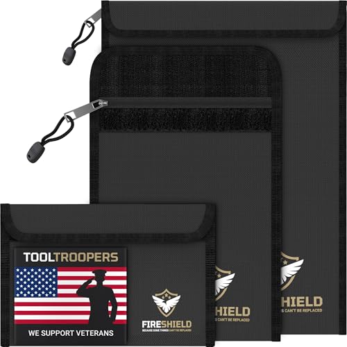 FIRESHIELD PRO Upgraded Fireproof Document Bag 3-Pack – Fire & Water Resistant Money Pouch for Cash w/Zipper – Safe Storage for Family Photos, Jewelry, Passport & Important Documents – Size: S, M & L