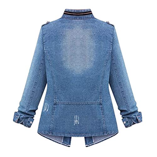 ZOMUSAR Women's Denim Jacket Casual Slim Fit Long Sleeve Loose Trucker Coat Outerwear Jeans Outercoat Windbreaker with Pockets (XXL, Blue)