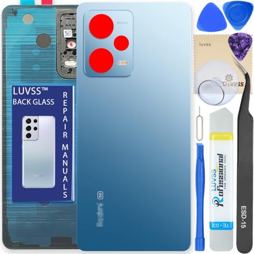 LUVSS Back Glass Cover Replacement Compitable for Xiaomi Redmi Note 12 Pro 5G Rear Cover + Repair Manual DIY Tools Kit (Blue)