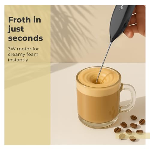 Image of Lifelong Battery Operated Milk Frother | One Button Operation | Handheld Coffee Frother | Stainless Steel Whisk | Electric Foam Maker for Coffee, Latte, Cappuccino, Hot Chocolate | Cafe-Style at Home