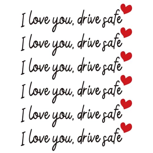 6pcs I Love You Drive Safe Rearview Mirror Decal Drive Safe Sticker Funny Rear View Mirror Sticker Vinyl Car Window Vanity Decoration Accessories (Black)
