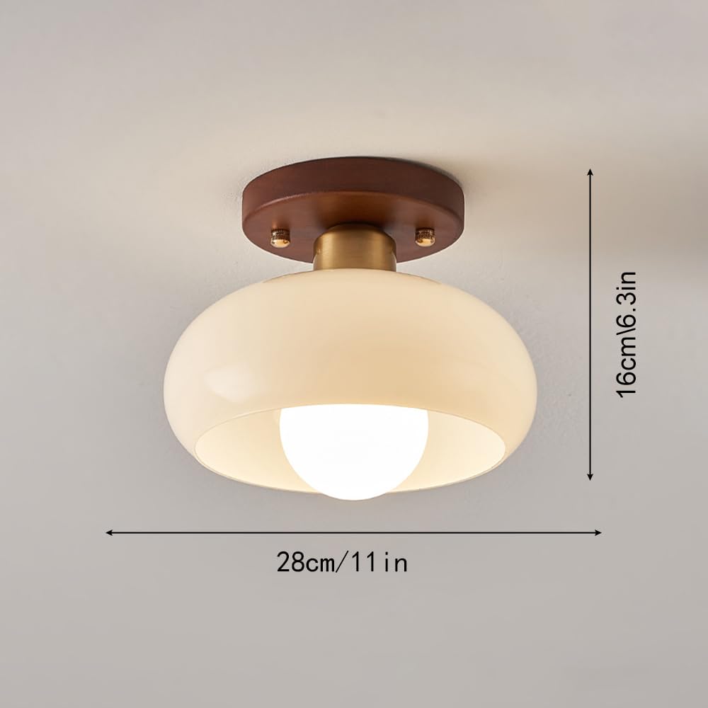 Nowoczesna Szklana Sufitowa Półpłaska, Do Korytarza, Mleczna Szklana Sufitowa, Orzechowe Drewno, Sufitowa Do Korytarza, Montowana Blisko Sufitu/28 Cm