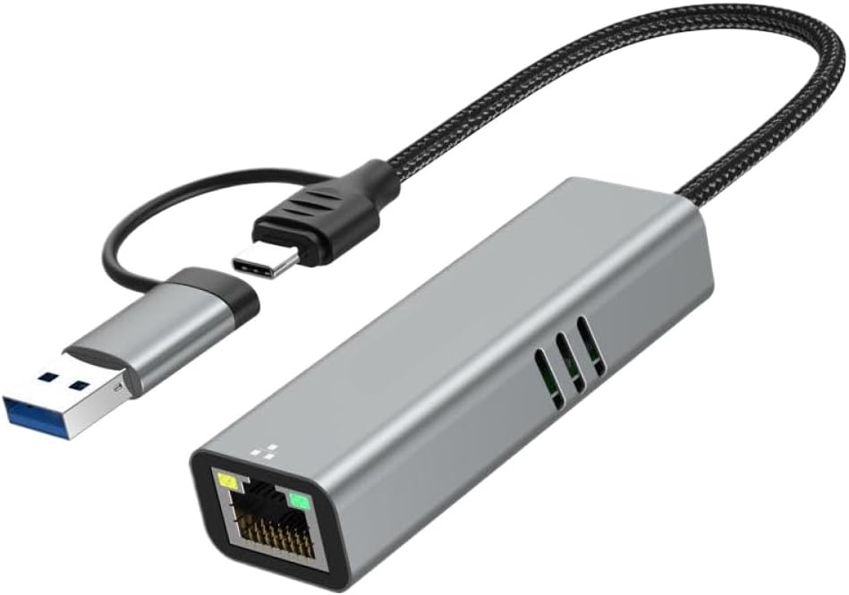 USB C to 5Gbps Ethernet Adapter USB 3.0 to Ethernet 2.5 Gigabit Converter USB3.2 to RJ45 Network Adapter Compatible with Laptop(2500Mbps 2-in-1)