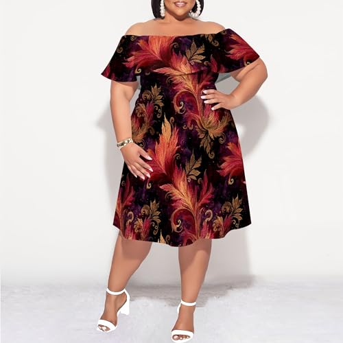 Image of SUZONANA Women's Plus Size Summer Dresses Floral Print Midi Dresses Flowy Sundresses
