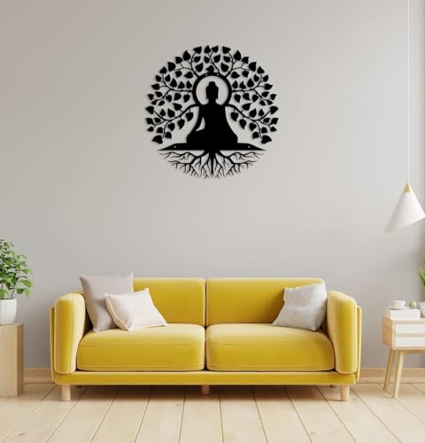 Image of Saifix Buddha Metal Wall Art for Home Decor | Laser Cut Iron Wall Hanging | Meditation Room, Living Room, Yoga Studio & Spiritual Interior Decoration | Rust-Proof Matte Finish Panel(24 inch)