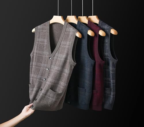 Men's Cable Knit Sweater Vest 100% Wool V Neck Button Down Sleeveless Cardigan Vest with Pocket4