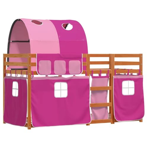 vidaXL Lit superposé avec Rideaux Rose 90x190 cm Bois pin Massif, lit, Cadre de lit, lit superposé Bas, Meuble de Chambre à Coucher