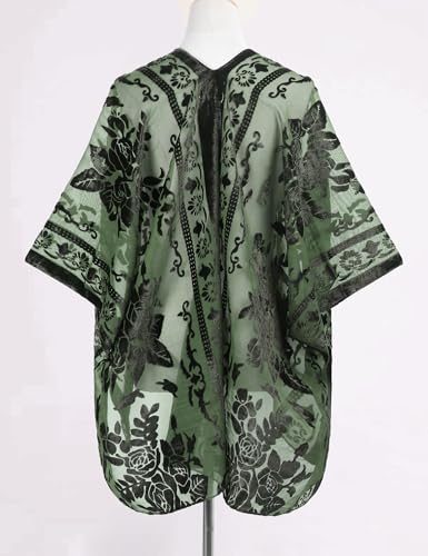 Image of MJ SERECA Women's Burnout Velvet Kimono Cardigan Cover Up with Tassel