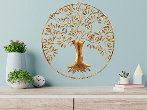 Image of Bharat Art Metal Iron (Root Tree in Ring) Wall Art Decor for Living room Home Bedroom Cafe Interior Decorative | Elegant Wall Hanging Sculpture | Gift Item | Multicolor | 32 x 2 x 32 Inch | W122