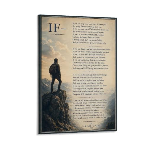 If Rudyard Kipling Poster Framed Canvas Wall Art, Ready to Hang with Installation Kit, Home Decor for Living Room Bedroom Bathroom12x18inch(30x45cm)