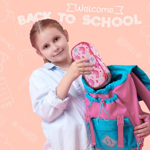 Image of Cute Kids Pencil Case - Girls Pen Pouch Large School Organizer | Pen Bag & Smooth Zipper, Multi-Slot Storage, Mesh Pocket, 900D Water Resistent, Giftable School Supplies, Pink Dinasour